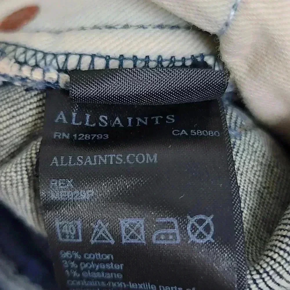 Allsaints Rex Slim Fit Stretch Straight Leg Jeans Mens 28 Blue Button Fly